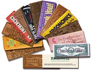 array of logo chocolate bars wrappers