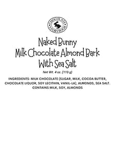 Naked Bunny Milk Chocolate Almond Bark With Sea Salt Ingredient Label