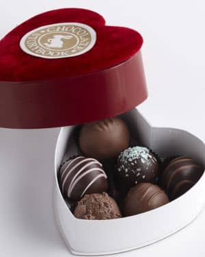 Chocolate Dessert Truffles, 6 pc Velvet Heart Shaped Box