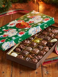 Assorted Chocolates in green Santa wrapping paper