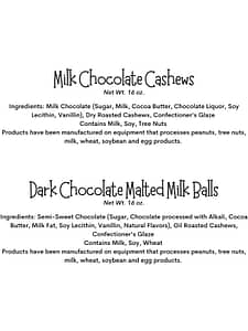 Chocolate Covered Cashews Ingredient Label