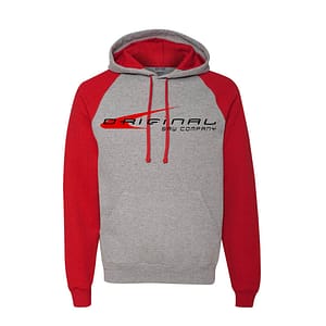 Original Saw Company two-toned red and gray hooded sweatshirt