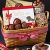 Wicker Classic Chocolate Basket filled with gourmet snacks and chocolates