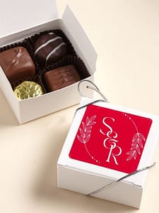 4 pc chocolate assortment favor in a white box