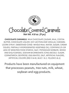 Chocolate Covered Caramels Ingredients Label