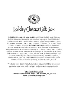 Holiday Classics Gift Box Ingredients Label