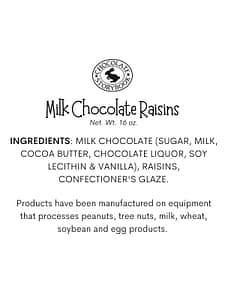 Milk Chocolate Covered Raisins Ingredients Label