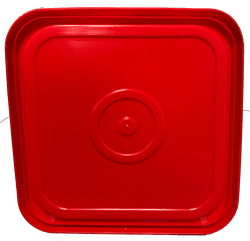 Red easy on easy off snap tight lid bottom side. No gasket. Fits 4 gallon square buckets (Item: 4GB)