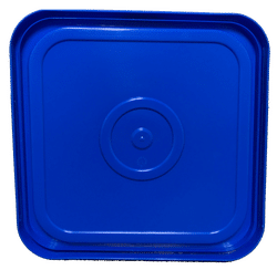 Blue easy on easy off snap tight lid bottom side. No gasket. Fits 4 gallon square buckets (Item: 4GB)