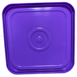 Purple easy on easy off snap tight lid bottom side. No gasket. Fits 4 gallon square buckets (Item: 4GB)