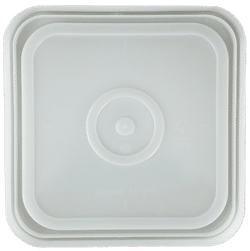 Natural easy on easy off snap tight lid bottom side. No gasket. Fits 4 gallon square buckets (Item: 4GB)