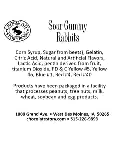 Sanded Gummy Rabbits Ingredients Label
