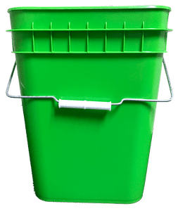 Lime Green plastic 4 gallon square bucket w/ wire bale handle with plastic roller grip