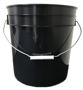 Black plastic 4.25 gallon round bucket w/ wire bale handle with plastic roller grip
