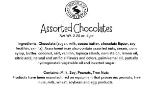 Assorted Chocolates Ingredient Label