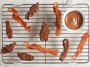 Baking tray of bacon and chocolate bacon