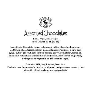 Assorted Chocolates ingredient label