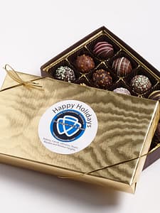 gold wrapped truffles assortment with logo sticker