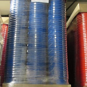 Chevron Blue plastic 5 gallon round bucket w/ wire bale handle with plastic roller grip