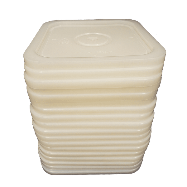 Natural easy on easy off snap tight lid. No gasket. Fits 4 gallon square buckets (Item: 4GB)