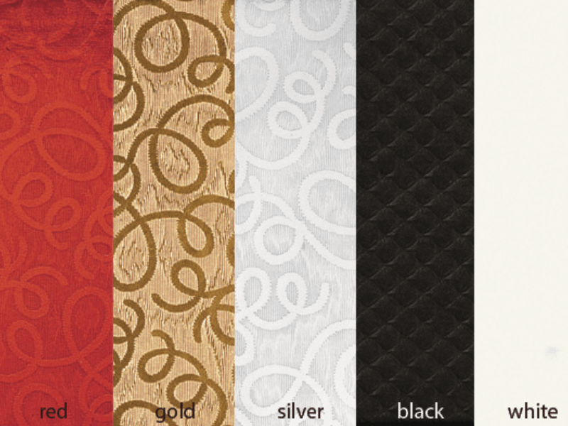 Standard Box Lid Designs in Red, Gold, Silver, Black and White