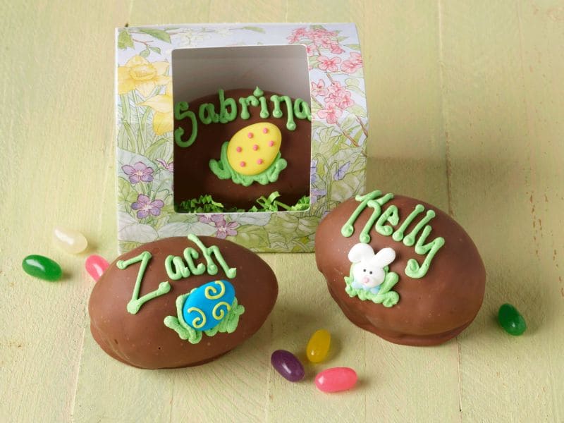 3 custom fudge-filled chocolate easter eggs