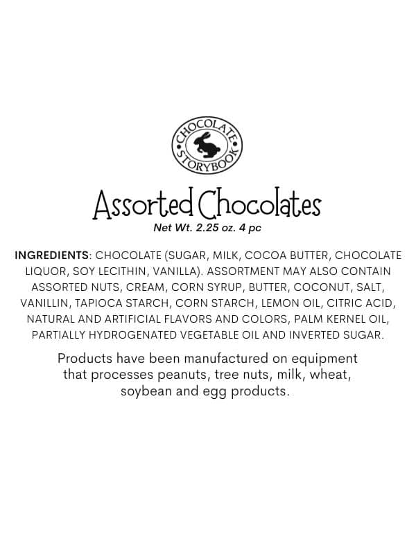 Assorted Chocolates 4 piece Ingredients Label