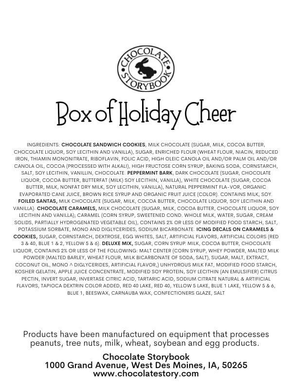 Box of Holiday Cheer Ingredients Label