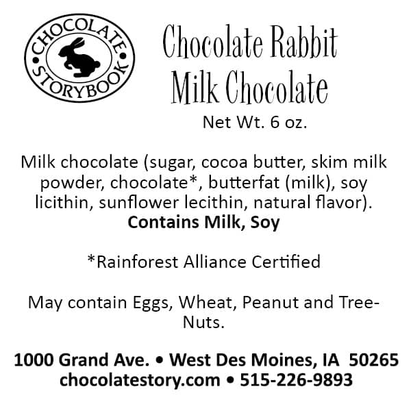 Chocolate Rabbits Milk 6 oz Ingredients Label