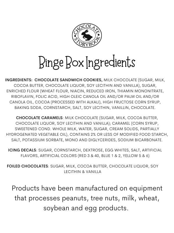 Chocolate Binge Box Ingredient Label