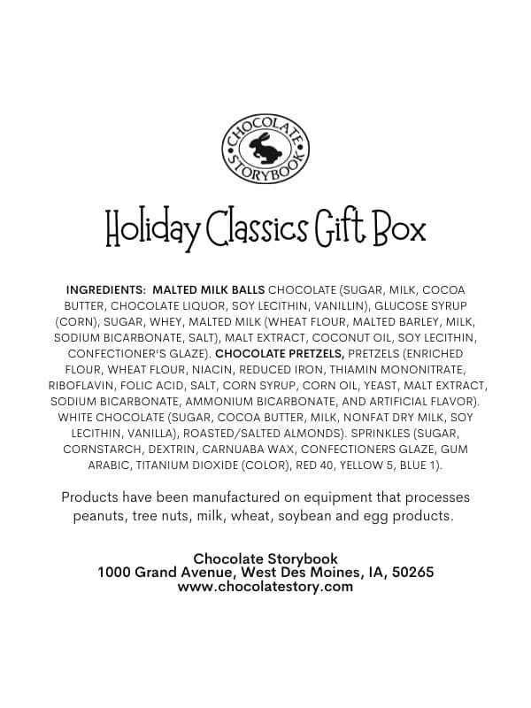 Holiday Classics Gift Box Ingredients Label