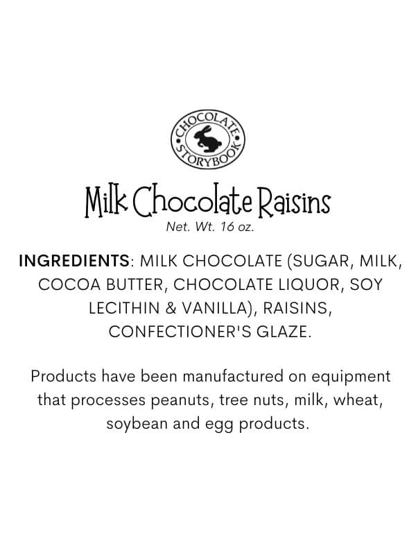 Milk Chocolate Covered Raisins Ingredients Label